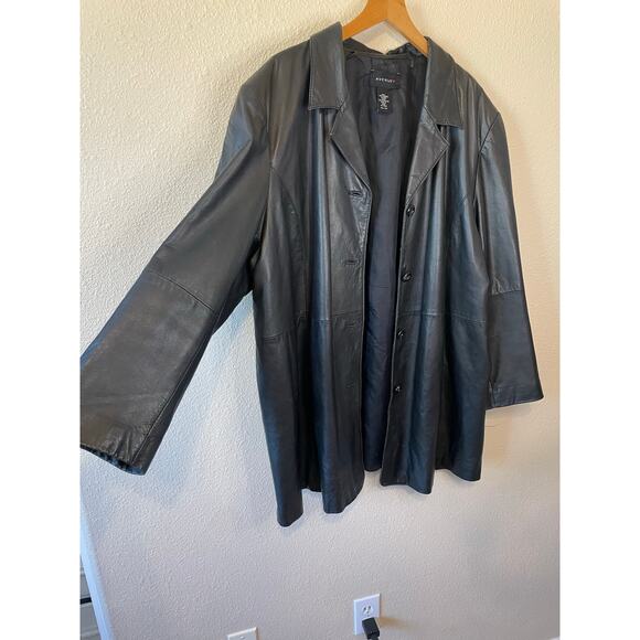 Avenue Soft Genuine Leather Black Collared Button Up Long Plus Size Jacket 22/24 - Picture 16 of 16